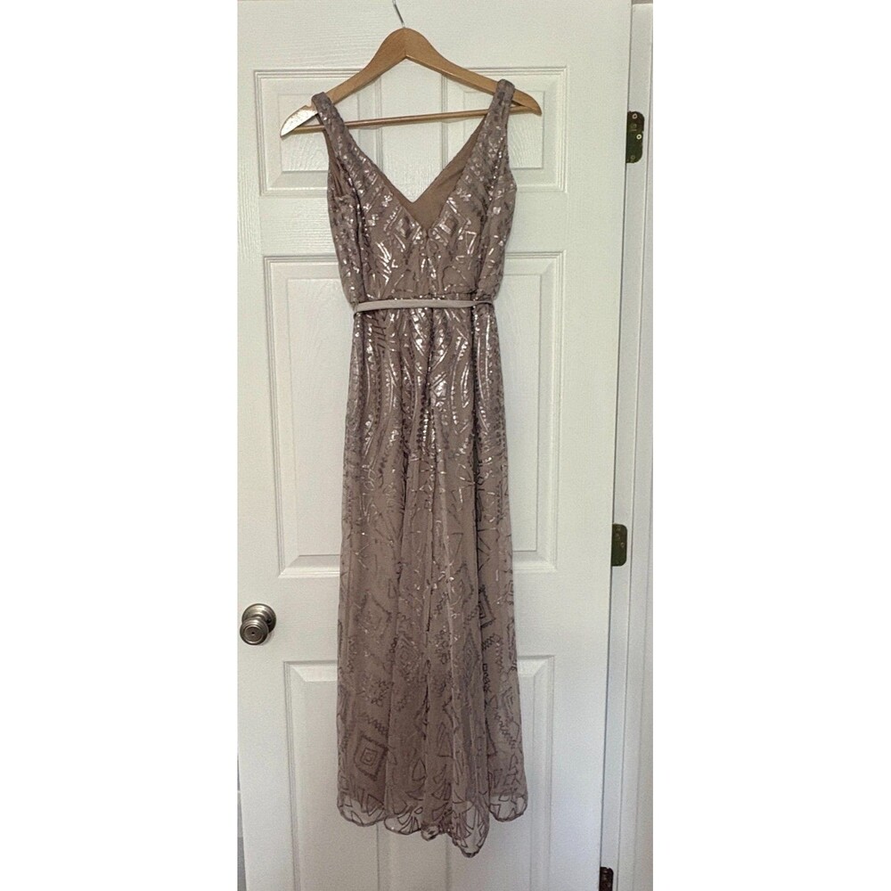 Angelina Faccenda Gown Womens 4 Taupe Bridesmaid Dress Prom Formal Party Sequins - Picture 3 of 4